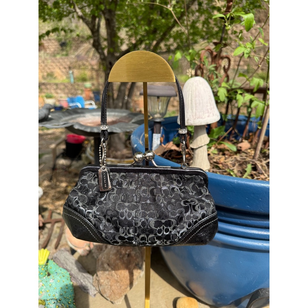 Coach Signature Lurex Kisslock 2005 Bag Black Silver Jacquard Evening Bag 8597